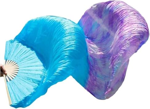 Silk Fans,Belly Dance Fans Left Hand Dyed Fan Long Fan Real Silk Dance Practice Performance Silk Gradient Color Fans(13,120x90cm) in Saudi Arabia