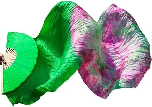 Silk Fans,Belly Dance Fans Left Hand Dyed Fan Long Fan Real Silk Dance Practice Performance Silk Gradient Color Fans(13,120x90cm) in Saudi Arabia