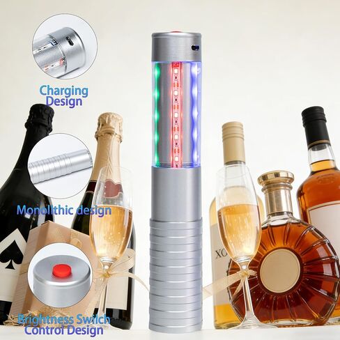 Bottle Service Lights LED Strobe Baton Bottle Girl Lights Rechargeable Handheld Flashing Club Signs Upgrade 4 Pcs for Birthday Wedding Party(Silver Colorful Light) in Saudi Arabia