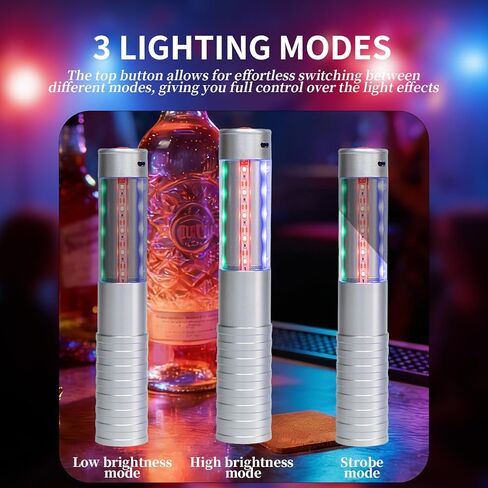 Bottle Service Lights LED Strobe Baton Bottle Girl Lights Rechargeable Handheld Flashing Club Signs Upgrade 4 Pcs for Birthday Wedding Party(Silver Colorful Light) in Saudi Arabia