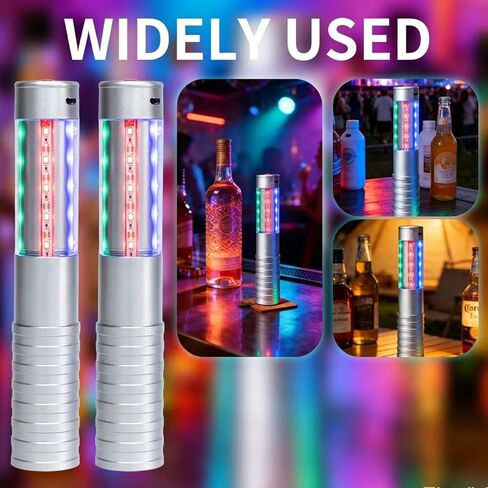 Bottle Service Lights LED Strobe Baton Bottle Girl Lights Rechargeable Handheld Flashing Club Signs Upgrade 4 Pcs for Birthday Wedding Party(Silver Colorful Light) in Saudi Arabia
