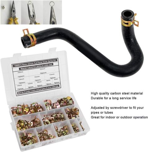 Hose Clamp Spring Clamps Fuel Pipe Clamps Durable Flexible Tight Sealing For Automotive Marine Industrial Use Carbon Steel Zinc Plating 6mm to 22mm 100Pcs Kit in Saudi Arabia