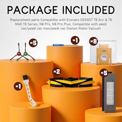 قطع غيار T8 N8 لـ ECOVACS Deebot Ozmo T8 Aivi T8+ T8 AIVI+ N8 Pro N7/N8 Pro+ 920/950 أجزاء ملحقات المكنسة الكهربائية الروبوتية، أكياس الغبار، الفرشاة الرئيسية، مرشح الفرشاة الجانبية، بديل لـ Yeedi Vac in Kuwait
