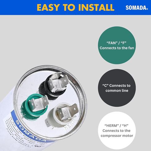 SOMADA 2 حزمة 30 5 فائق التوهج 30/5MFD 370 فولت/450 فولت مكثف تيار متردد دائري مزدوج التشغيل - مكثفات مكيف الهواء CBB65 لبدء تشغيل محرك مروحة وحدة التيار المتردد، أو المضخة الحرارية، أو المكثف المستقيم in Kuwait