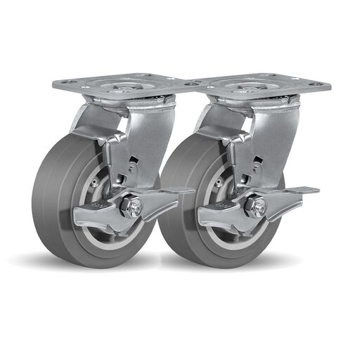 عجلات دوارة شديدة التحمل مقاس 6 × 2 - عجلات صناعية، عجلات مطاطية (مداس مسطح) - مجموعة من 4 قطع بسعة تصل إلى 2800 رطل - تستخدم للدمى وطاولة العمل (2 دوارة و2 صلبة) in Kuwait