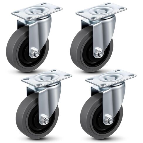 BBTO 4 Inch Swivel Caster Wheels Set of 4 Heavy Duty Replacement Wheels with Top Plate -TPR Rubber Swivel Stem Casters for Utility Cart, Furniture, Grill, Trolley and Equipment, Load Capacity in Saudi Arabia