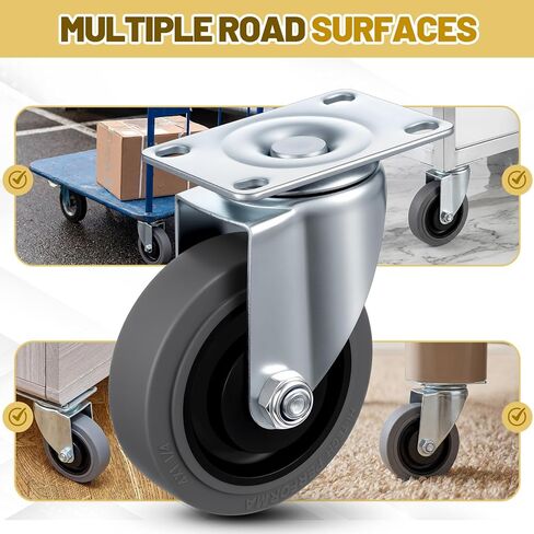 BBTO 4 Inch Swivel Caster Wheels Set of 4 Heavy Duty Replacement Wheels with Top Plate -TPR Rubber Swivel Stem Casters for Utility Cart, Furniture, Grill, Trolley and Equipment, Load Capacity in Saudi Arabia
