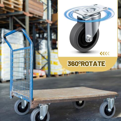 BBTO 4 Inch Swivel Caster Wheels Set of 4 Heavy Duty Replacement Wheels with Top Plate -TPR Rubber Swivel Stem Casters for Utility Cart, Furniture, Grill, Trolley and Equipment, Load Capacity in Saudi Arabia
