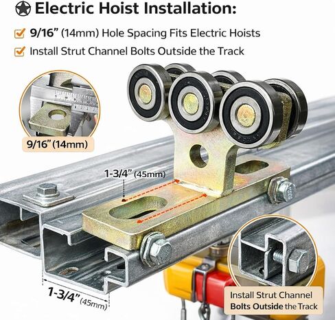 6 Wheel T Type Trolley Assembly Electric Hoist Easy Installation Roller Trolley Silent for use with 1-5/8" Wide and All 1-5/8" or Taller Strut Channel-1PACK in Kuwait
