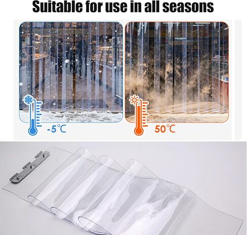 طقم ستائر بشريط PVC صناعي - عزل حراري ناعم وشفاف للاستخدام الداخلي والخارجي، مثالي للمجمدات وبيوت الحيوانات الأليفة والمزيد (W210xH280cm/82.68x110.2in) in Kuwait