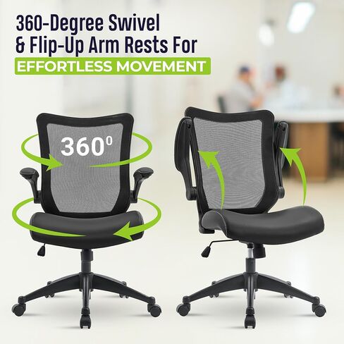 OfficeFactor Drafting Chair Tall Office Chair, 300 lb Capacity Standing Desk Chair, Adjustable & Ergonomic Desk Chair, Flip-Up Armrests, Mesh Back, Comfortable Leather (Black) in Kuwait