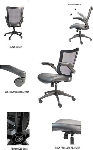 OfficeFactor Drafting Chair Tall Office Chair, 300 lb Capacity Standing Desk Chair, Adjustable & Ergonomic Desk Chair, Flip-Up Armrests, Mesh Back, Comfortable Leather (Black) in Kuwait