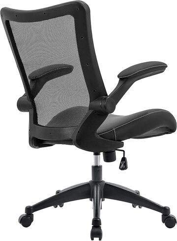 OfficeFactor Drafting Chair Tall Office Chair, 300 lb Capacity Standing Desk Chair, Adjustable & Ergonomic Desk Chair, Flip-Up Armrests, Mesh Back, Comfortable Leather (Black) in Kuwait