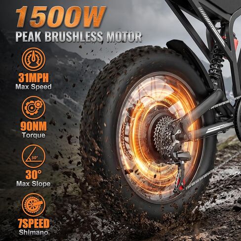 Electric Bike for Adults with NFC Unlock, 1500/3000W Peak, 31/35MPH, 48V 15.6/20Ah E-Bike, Max 80 Miles Electric Motorcycle, 20"/17" Fat Tire Electric Dirt Bike, UL 2849 in Saudi Arabia