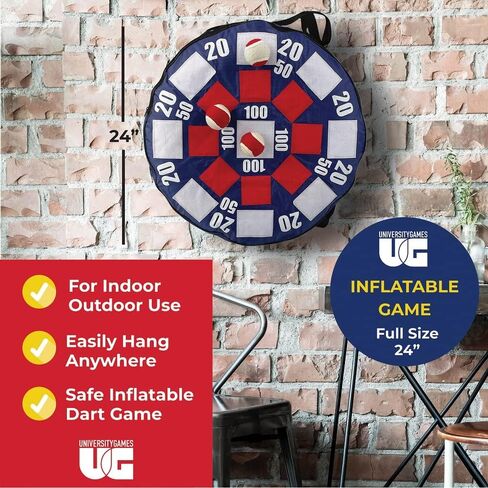 University Games, Lawn Party Collection, Inflatable Dart Ball Game Set with (3) Self Stick Tennis Balls - Fun Indoor + Outdoor Tennis Toss - 24" x 24" in Saudi Arabia