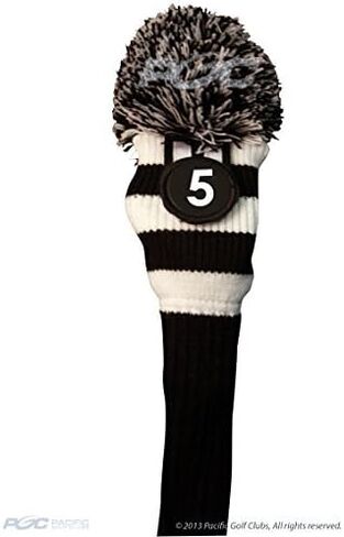 Majek #5 Fairway Metal Wood Black & White Golf Headcover Knit Pom Pom Retro Classic Vintage Head Cover in Saudi Arabia