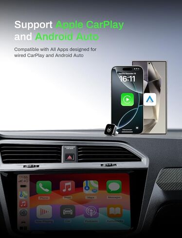 محول CarPlay لاسلكي 2 في 1 يدعم Apple CarPlay وAndroid Auto، بلوتوث صغير USB A وUSB C Dongle تحويل سلكي إلى لاسلكي متوافق مع iPhone وAndroid in Kuwait