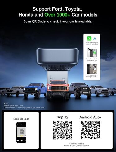 محول CarPlay لاسلكي 2 في 1 يدعم Apple CarPlay وAndroid Auto، بلوتوث صغير USB A وUSB C Dongle تحويل سلكي إلى لاسلكي متوافق مع iPhone وAndroid in Kuwait