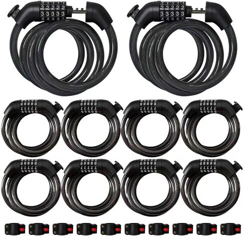 مجموعة أقفال كابل فولاذية قابلة لإعادة الضبط مكونة من 5 أرقام مقاس 43.3 بوصة شديدة التحمل - قفل دراجة ملفوف للدراجات النارية، دراجة سكوتر، باب سياج المعدات الخارجية، مجموعة عالية الأمان قفل كابل مضاد للسرقة in Kuwait