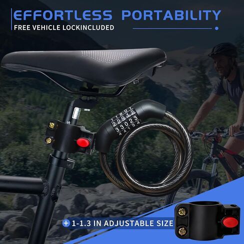 مجموعة أقفال كابل فولاذية قابلة لإعادة الضبط مكونة من 5 أرقام مقاس 43.3 بوصة شديدة التحمل - قفل دراجة ملفوف للدراجات النارية، دراجة سكوتر، باب سياج المعدات الخارجية، مجموعة عالية الأمان قفل كابل مضاد للسرقة in Kuwait