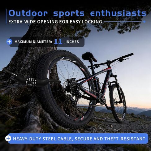 مجموعة أقفال كابل فولاذية قابلة لإعادة الضبط مكونة من 5 أرقام مقاس 43.3 بوصة شديدة التحمل - قفل دراجة ملفوف للدراجات النارية، دراجة سكوتر، باب سياج المعدات الخارجية، مجموعة عالية الأمان قفل كابل مضاد للسرقة in Kuwait