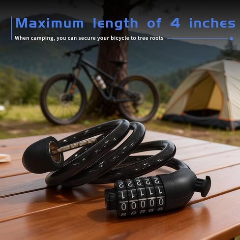مجموعة أقفال كابل فولاذية قابلة لإعادة الضبط مكونة من 5 أرقام مقاس 43.3 بوصة شديدة التحمل - قفل دراجة ملفوف للدراجات النارية، دراجة سكوتر، باب سياج المعدات الخارجية، مجموعة عالية الأمان قفل كابل مضاد للسرقة in Kuwait