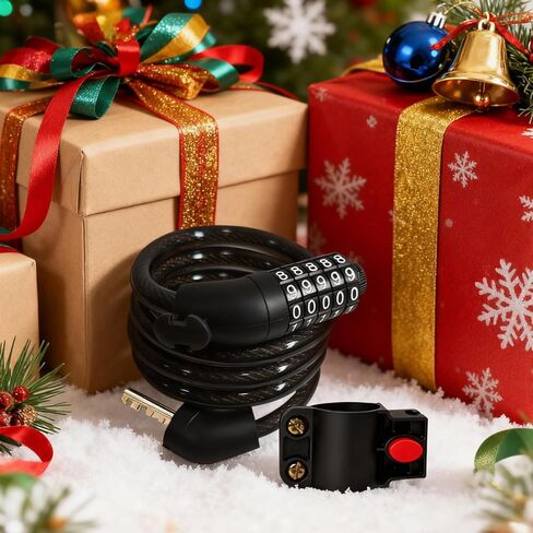 مجموعة أقفال كابل فولاذية قابلة لإعادة الضبط مكونة من 5 أرقام مقاس 43.3 بوصة شديدة التحمل - قفل دراجة ملفوف للدراجات النارية، دراجة سكوتر، باب سياج المعدات الخارجية، مجموعة عالية الأمان قفل كابل مضاد للسرقة in Kuwait