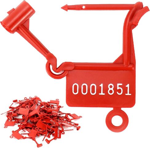 QWORK Tamper Evident Plastic Security Seals with Serial Numbers,100 Pcs Red Self-Locking Disposable Padlock Tags for Luggage, Transportation, Waterproof Numbered Zip Tie Locks in Saudi Arabia