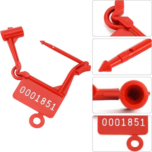 QWORK Tamper Evident Plastic Security Seals with Serial Numbers,100 Pcs Red Self-Locking Disposable Padlock Tags for Luggage, Transportation, Waterproof Numbered Zip Tie Locks in Saudi Arabia