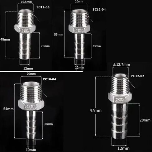 1 قطعة خرطوم بارب اقتران 304 الفولاذ المقاوم للصدأ 1/8 "1/4" 3/8 "1/2" ذكر تركيب الأنابيب 6/8/10/12 مللي متر معبد بارب الذيل موصل (12 مللي متر ، 1/4") in Saudi Arabia