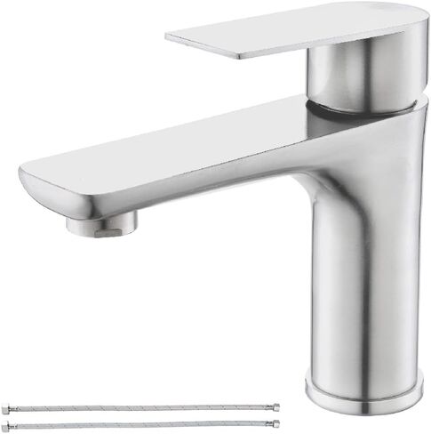 Single Hole Bathroom Faucet, Stainless Steel Bathroom Faucets, Brushed Nickel Commercial Bathroom Sink Faucet,Single Handle Bathroom Sink Faucet with Supply Lines, BF019L in Saudi Arabia
