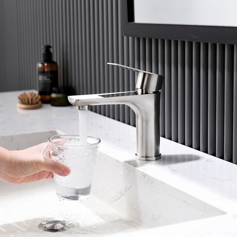 Single Hole Bathroom Faucet, Stainless Steel Bathroom Faucets, Brushed Nickel Commercial Bathroom Sink Faucet,Single Handle Bathroom Sink Faucet with Supply Lines, BF019L in Saudi Arabia