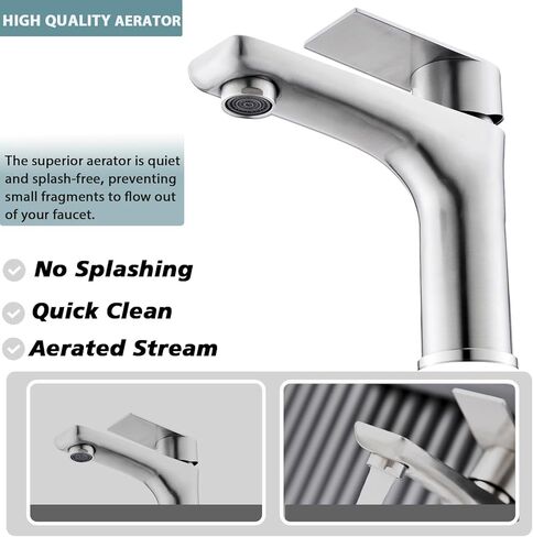 Single Hole Bathroom Faucet, Stainless Steel Bathroom Faucets, Brushed Nickel Commercial Bathroom Sink Faucet,Single Handle Bathroom Sink Faucet with Supply Lines, BF019L in Saudi Arabia
