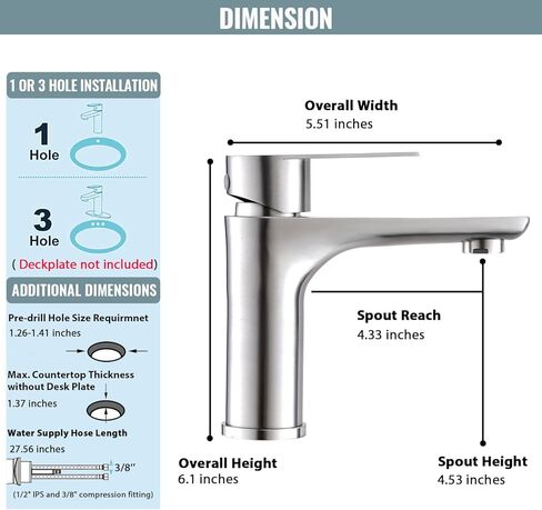Single Hole Bathroom Faucet, Stainless Steel Bathroom Faucets, Brushed Nickel Commercial Bathroom Sink Faucet,Single Handle Bathroom Sink Faucet with Supply Lines, BF019L in Saudi Arabia