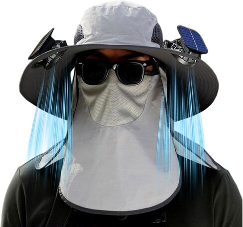 Fashion Solar Fan Hat, 2-in-1 Detachable Fan Hat, with 2 3-Speed Built-in Solar Fan, Removable Neck Cap and Face Mask in Saudi Arabia
