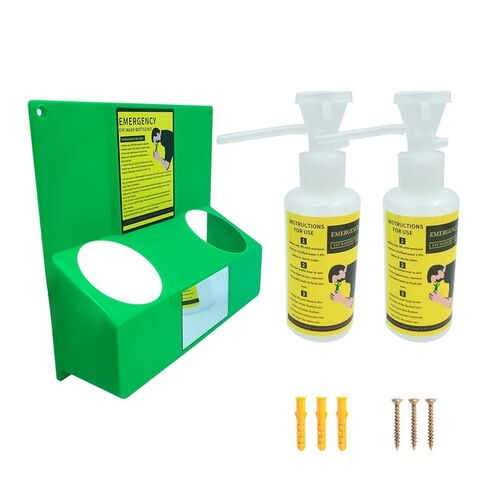 مجموعة أدوات غسيل العين المحمولة في حالات الطوارئ لغسل العين، محطة غسيل العين المثبتة على الحائط معتمدة من إدارة السلامة والصحة المهنية (OSHA) مع زجاجات 2 × 16.09 أونصة، مع مرآة وعلامة طوارئ، مادة أمان، لا يوجد حل in Kuwait