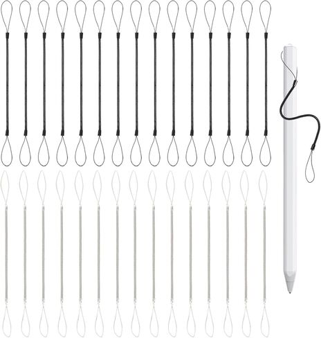 مجموعة حبل مرن مكون من 30 قطعة، ملحق حامل قلم الحافظة وحبل القلم للكمبيوتر اللوحي أو لوحة الكتابة، سلسلة سلك ملف القلم من مادة البولي يوريثان، بطول 9.8 بوصة يمتد إلى 35.4 بوصة، أسود وشفاف in Kuwait
