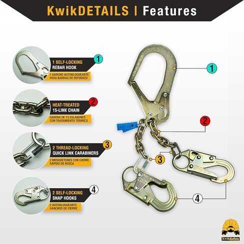 KwikSafety - شارلوت، NC - مجموعة سلسلة حديد التسليح الفولاذية مقاس 29 بوصة من REBAR Romeo [خطافات ذاتية القفل] ANSI OSHA حبل تحديد خفيف الوزن/خطافات مزدوجة الإطباق، خطاف حديد التسليح، سلسلة ملتوية معالجة بالحرارة in Saudi Arabia