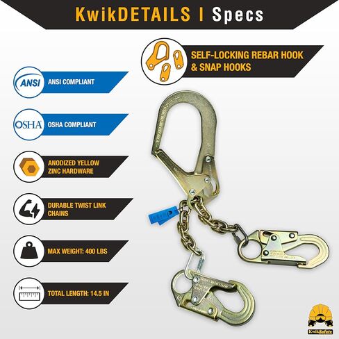 KwikSafety - شارلوت، NC - مجموعة سلسلة حديد التسليح الفولاذية مقاس 29 بوصة من REBAR Romeo [خطافات ذاتية القفل] ANSI OSHA حبل تحديد خفيف الوزن/خطافات مزدوجة الإطباق، خطاف حديد التسليح، سلسلة ملتوية معالجة بالحرارة in Saudi Arabia