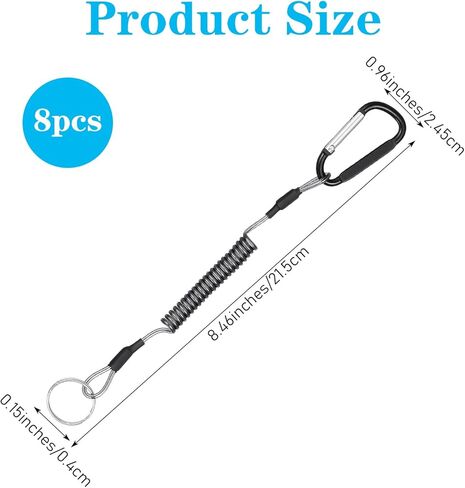 8 Pcs Retractable Safety Coiled Lanyard Heavy Duty Fishing Lanyard with Carabiner Kayak Retractable Tool Leash Keychain Fishing Rod Safety Lanyards for Fish Equipment Keys Cards Tools in Saudi Arabia