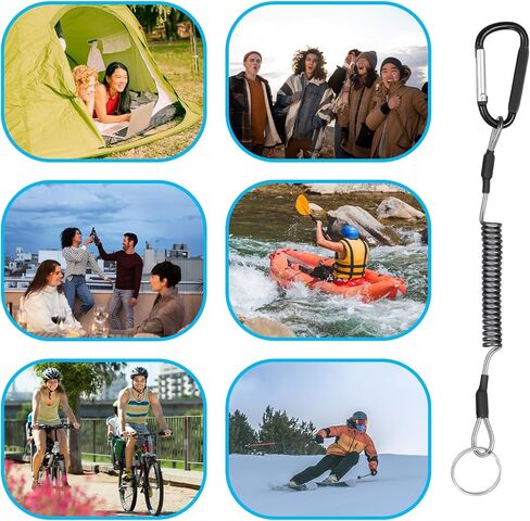 8 Pcs Retractable Safety Coiled Lanyard Heavy Duty Fishing Lanyard with Carabiner Kayak Retractable Tool Leash Keychain Fishing Rod Safety Lanyards for Fish Equipment Keys Cards Tools in Saudi Arabia