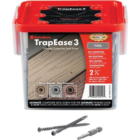 FastenMaster TrapEase 3 براغي سطحية للتزيين المركب، PVC وCapstock - عدد 350 - براغي 2-1/2 بوصة باللون الرمادي الحصوي in Saudi Arabia