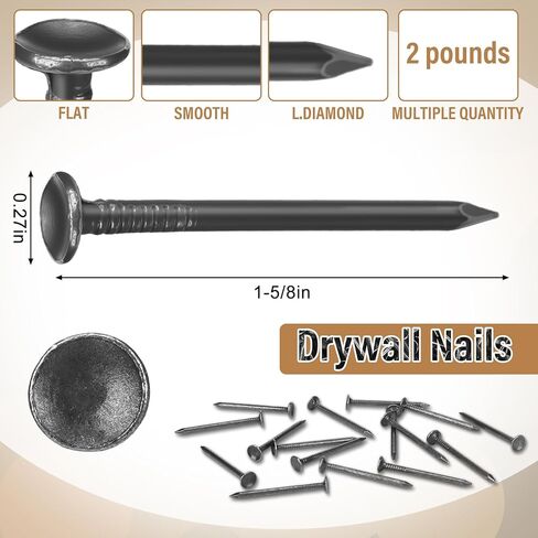 LEIFIDE 450 Pcs Flat Drywall Nails Box Panel Nails Phosphate Coated Rust Resistant Long Point Smooth Shank for Drywall Felt Wood Decking Insulation Board Ceilings (2 Pounds,1-5/8") in Saudi Arabia