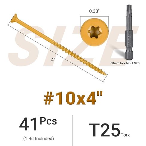 40 قطعة من براغي الخشب مقاس 10 × 4 بوصة، ومسامير سطح السفينة مسامير خشبية خارجية مقاس 4 بوصة، ورأس محرك توركس مطلي بالإيبوكسي المقاوم للصدأ، ومسامير التزيين الخارجية، وقطعة واحدة من لقمة النجمة T25 متضمنة، باللون الأصفر in Kuwait