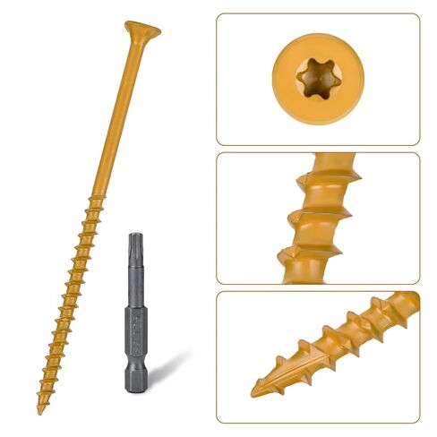 40 قطعة من براغي الخشب مقاس 10 × 4 بوصة، ومسامير سطح السفينة مسامير خشبية خارجية مقاس 4 بوصة، ورأس محرك توركس مطلي بالإيبوكسي المقاوم للصدأ، ومسامير التزيين الخارجية، وقطعة واحدة من لقمة النجمة T25 متضمنة، باللون الأصفر in Kuwait