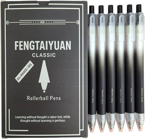 Fengtaiyuan FRW01P6، 6 عبوات، قلم محايد للضغط، مثلث مضاد للانزلاق، لون متدرج، رأس قلم فائق الدقة 0.5 مم، حبر أسود، كتابة سلسة، قبضة مريحة (أسود FRW01P6) in Kuwait