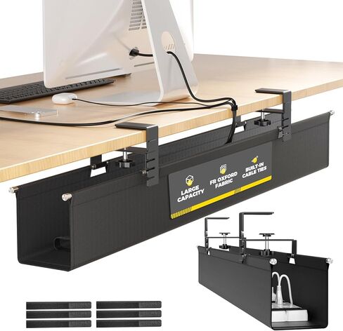 [Upgraded] Large Under Desk Cable Management Tray, Cinati Cable Management Under Desk No Drill, 28.4" Fabric Cord Hider for Wire Organizer, Cord Organizer for Office, Home - Supports Up to 30lbs Black in Kuwait