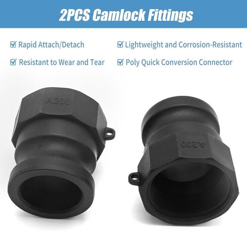 EATAKWARD 2Pcs A-200 2 Inch Camlock Coupling Kit, Polypropylene External Camlock with External Threads, Suitable for Industrial Chemical Pipelines in Saudi Arabia