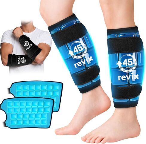 REVIX Shin Splints Relief Ice Pack, 45-Min Long Lasting Leg Ice Pack Wrap with Ice Grid Design, Reusable Gel Cold Pack Compression Sleeve for Leg, Calf, Arm Recovery, 360° Full Coverage, 1 Pack in Saudi Arabia
