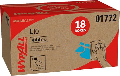 Wypall Generalclean L10 Cloths Light Cleaning Pipes (01772) ، صندوق منبثق ، مناشف الألبان ، مساحات الورق السائبة ، الأبيض (18 عبوة من 110 ورقة ، 1980 ورقة). in Saudi Arabia